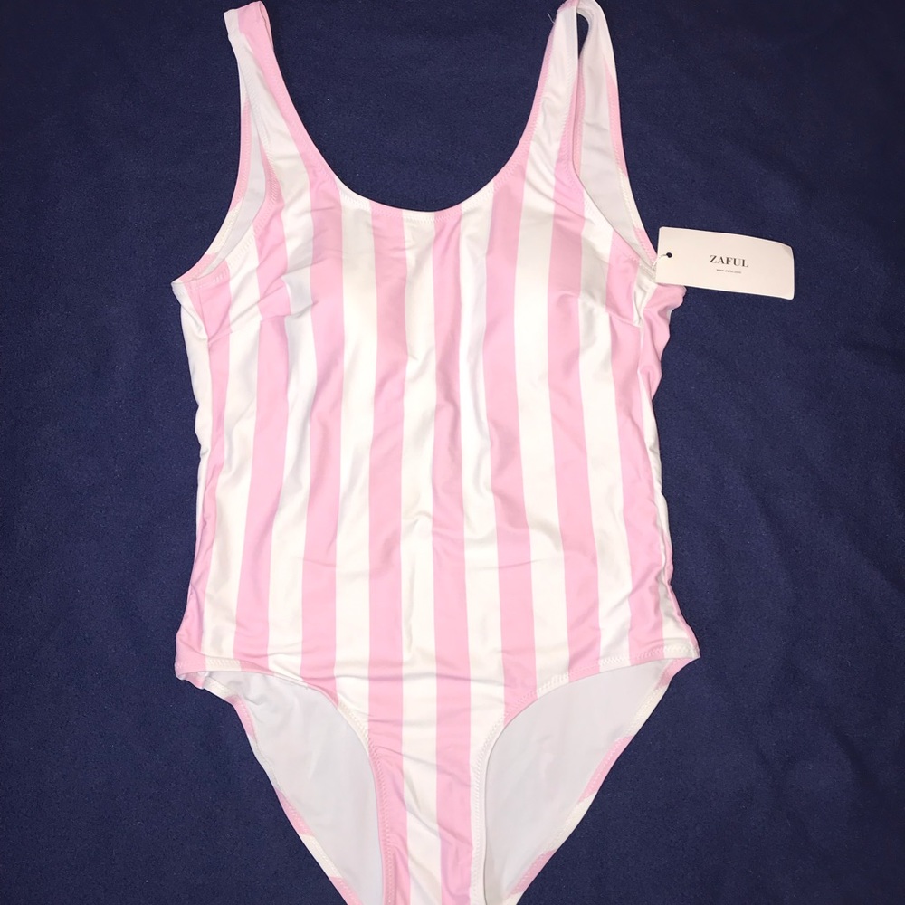 NWT Pink and White Stripe one piece swimsuit